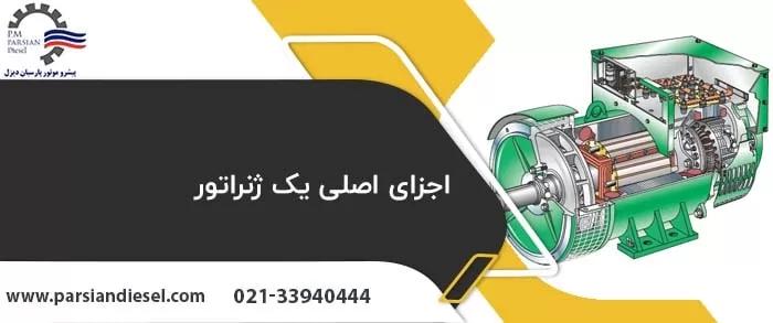 تصویر ساختمان داخلی ژنراتور با عنوان اجزای اصلی یک ژنراتور